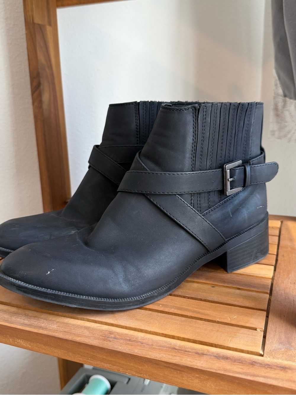 Women's Black Ankle Boots with Buckle Strap
